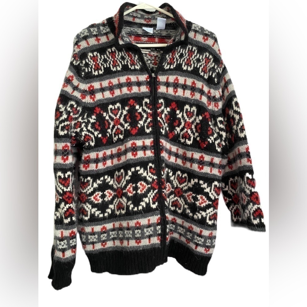 Vintage Snowflake Nordic Fair Isle Lambswool Zip Jacket XL